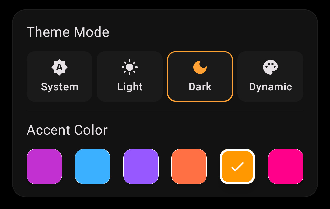 Dark theme accent color choices