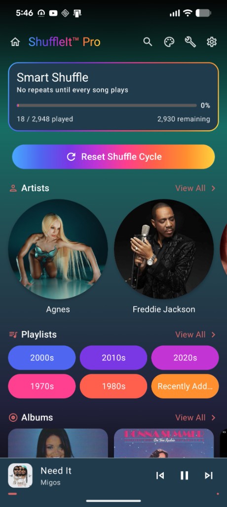 ShuffleIt home with Smart Shuffle on Android