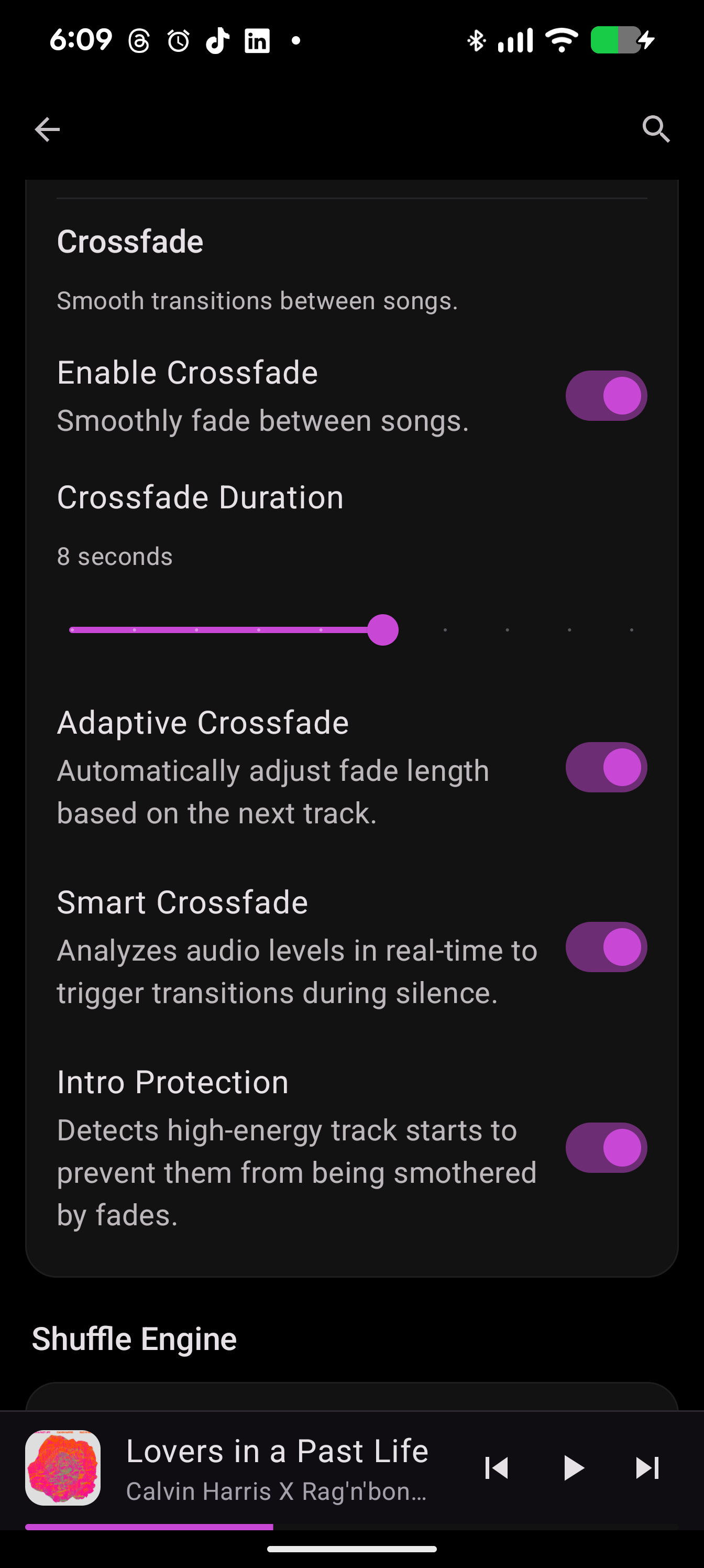 Crossfade settings