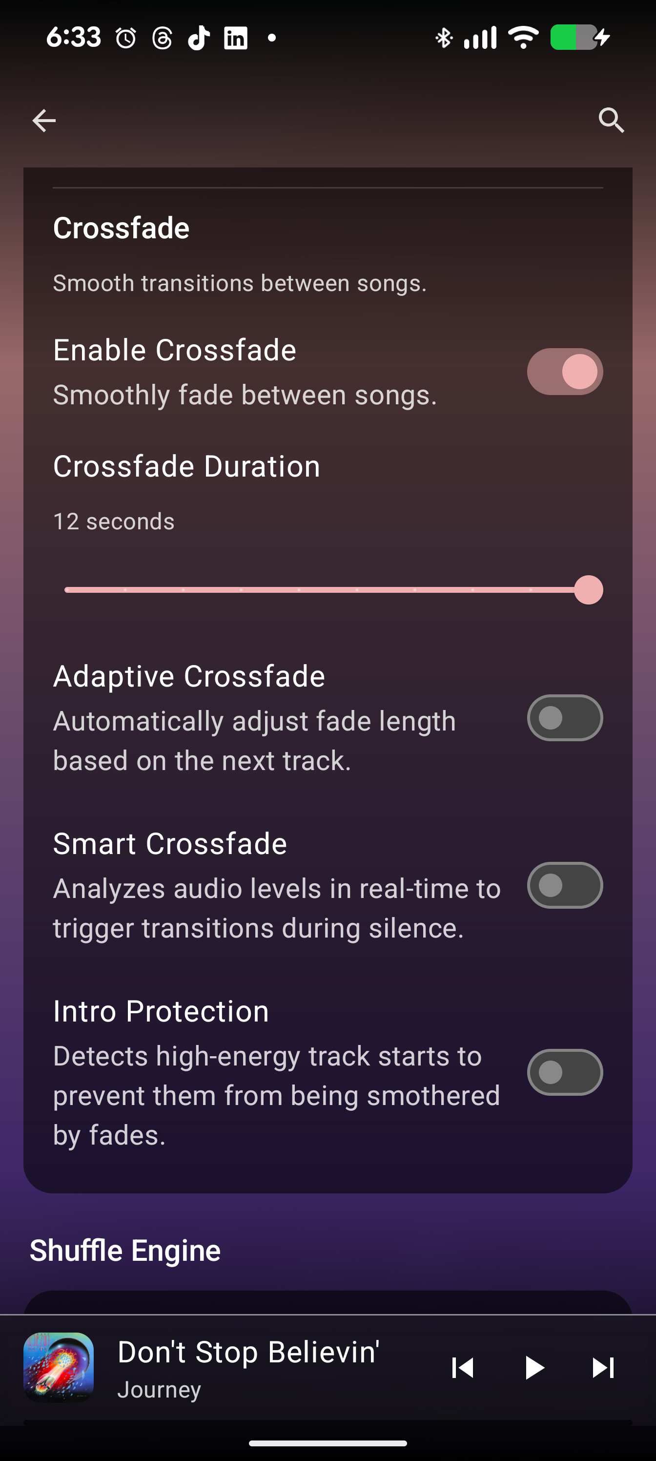 Crossfade settings