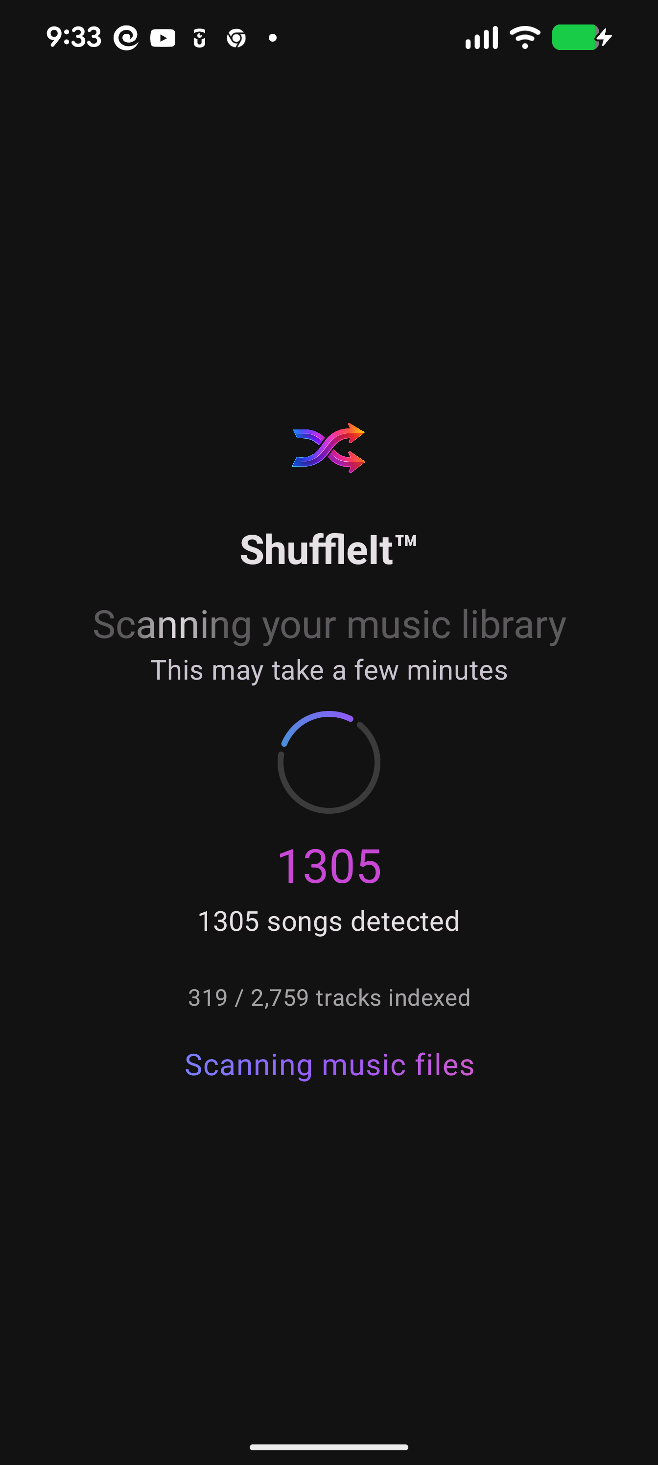 ShuffleIt scanning your music library