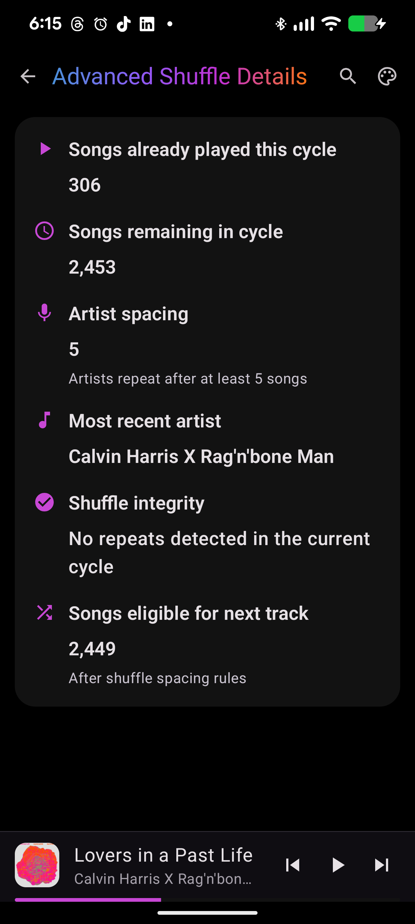 Shuffle details