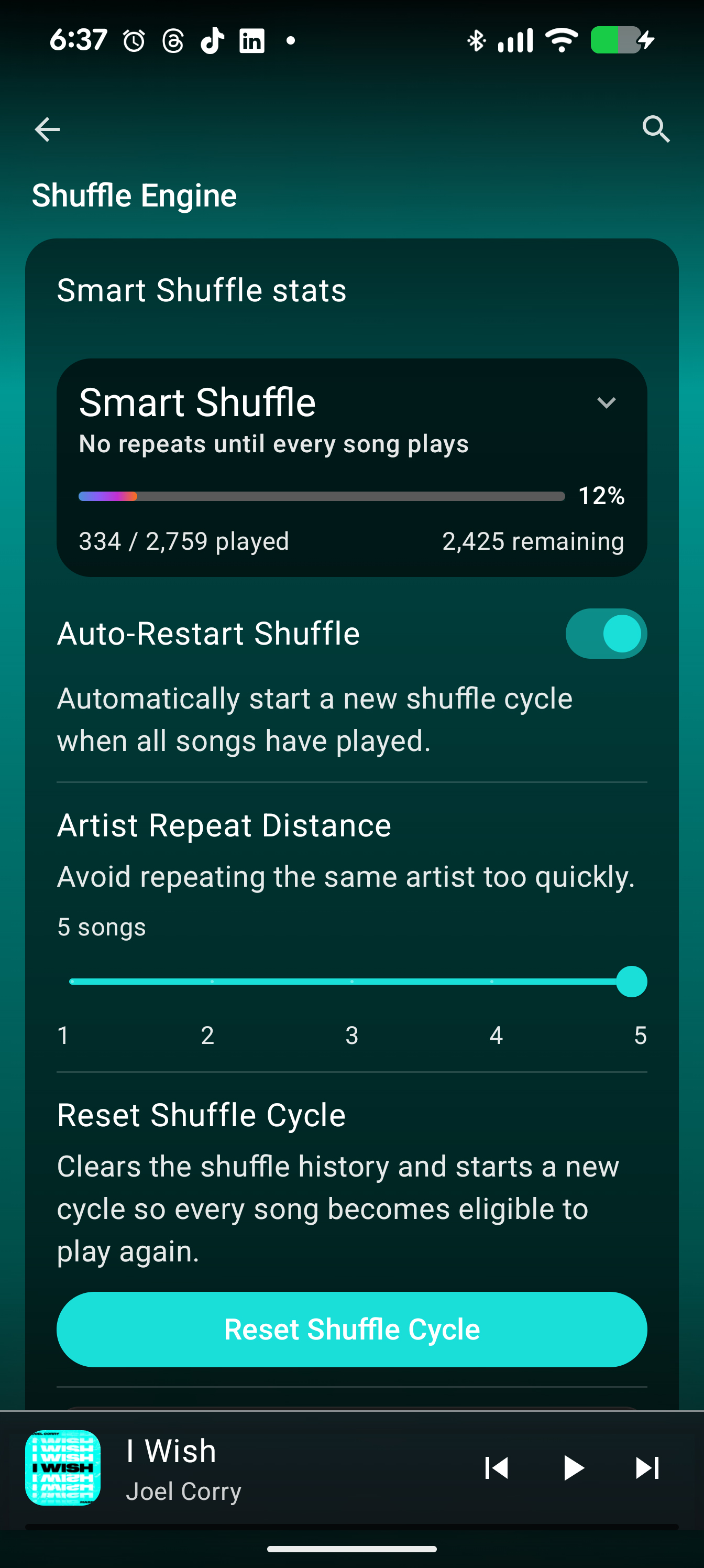 Shuffle stats