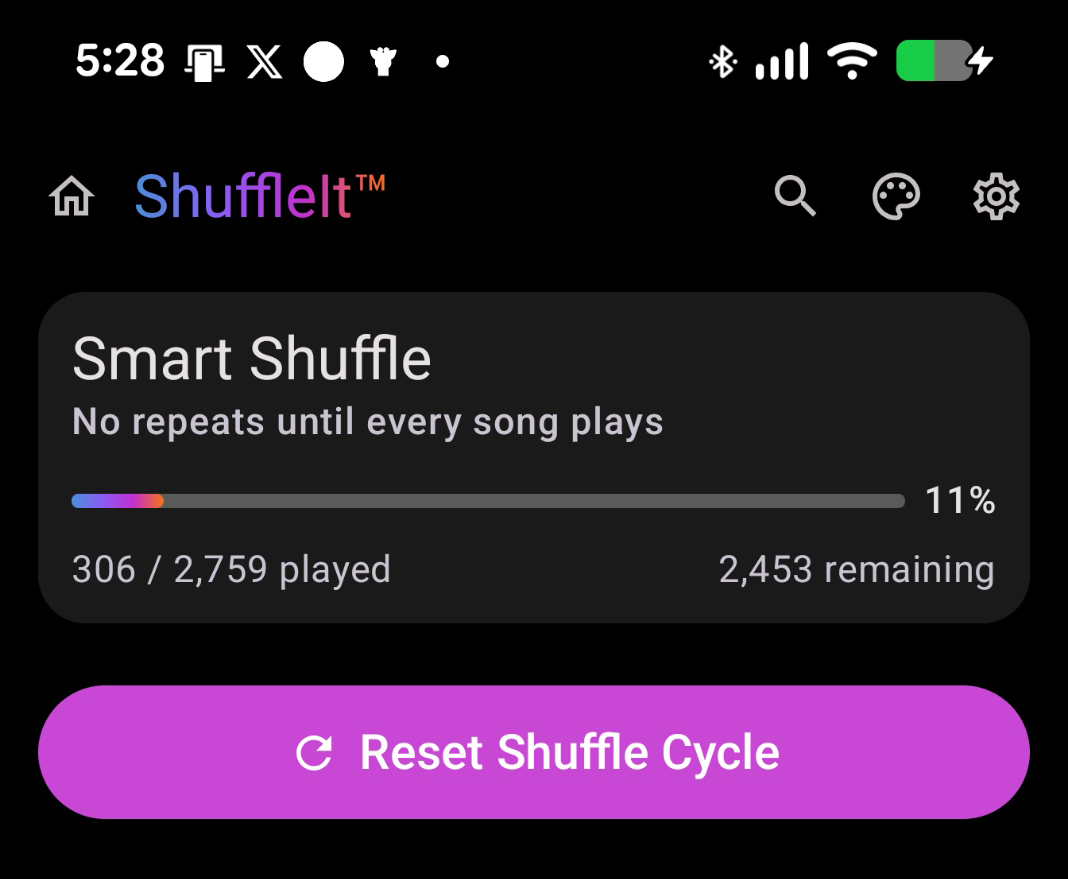 Smart shuffle and no repeat cycle settings