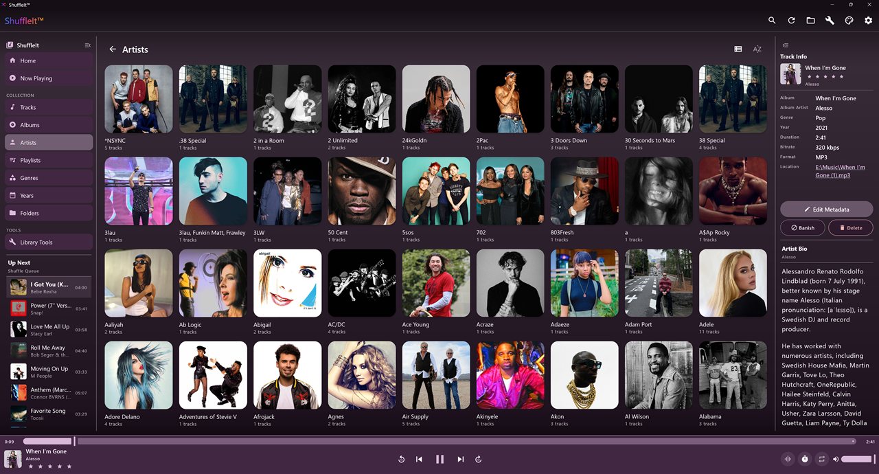 ShuffleIt artists grid on Windows