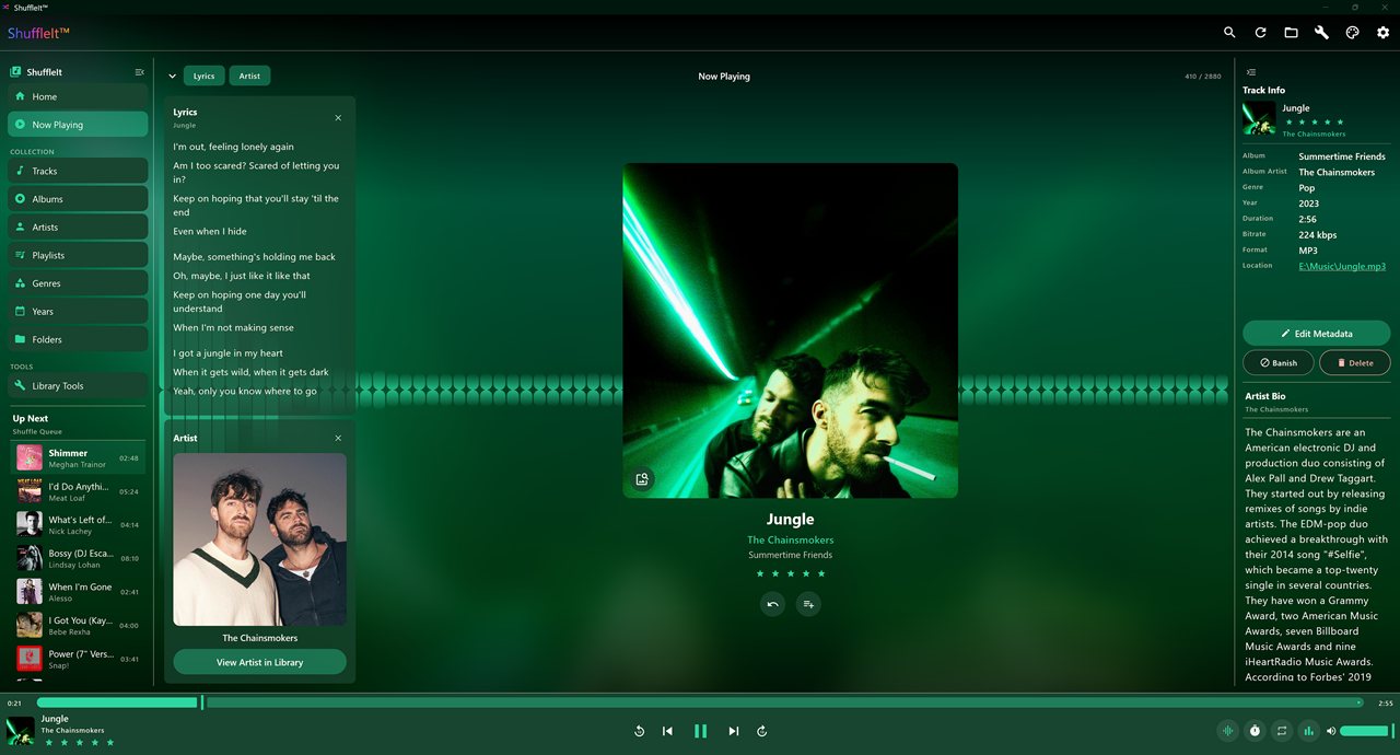 ShuffleIt now playing with lyrics on Windows